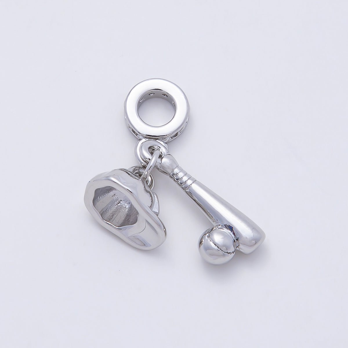 24K Gold Filled Baseball Bat Cap Micro Paved CZ Rhondelle Drop Pendant in Gold & Silver | W333 - Charms-00980 - DLUXCA