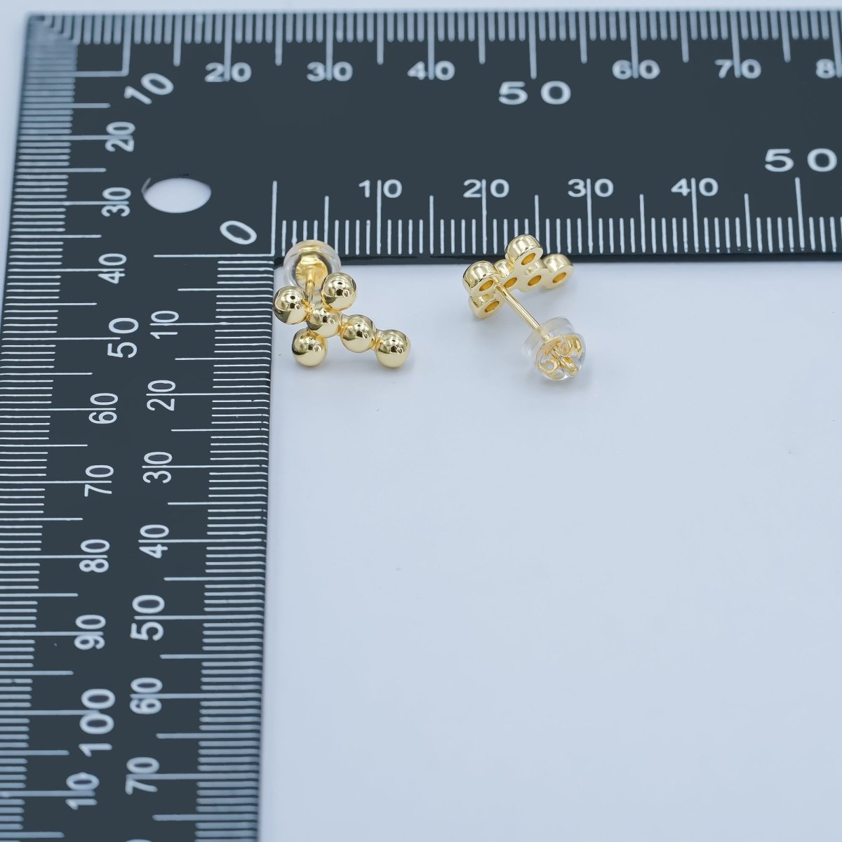 24K Gold Filled Beaded Bubble Cross Stud Earrings | AD828 - DLUXCA