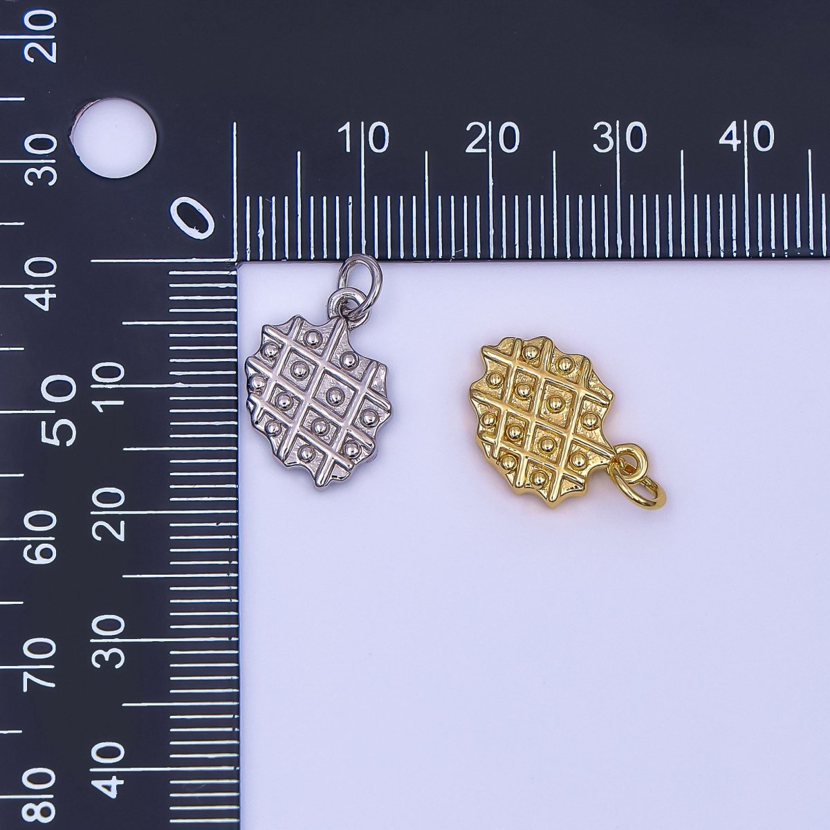 24K Gold Filled Belgian Waffle Multidimensional 3D Charm in Gold & Silver | AF543 - DLUXCA