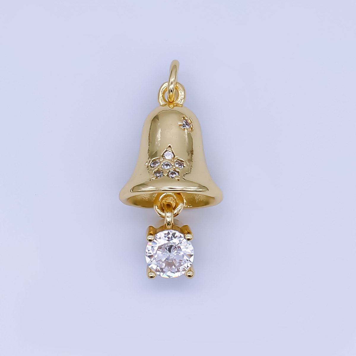 24k Gold Filled Bell with Solitaire CZ Ball Drop Charm | AF1504 - DLUXCA
