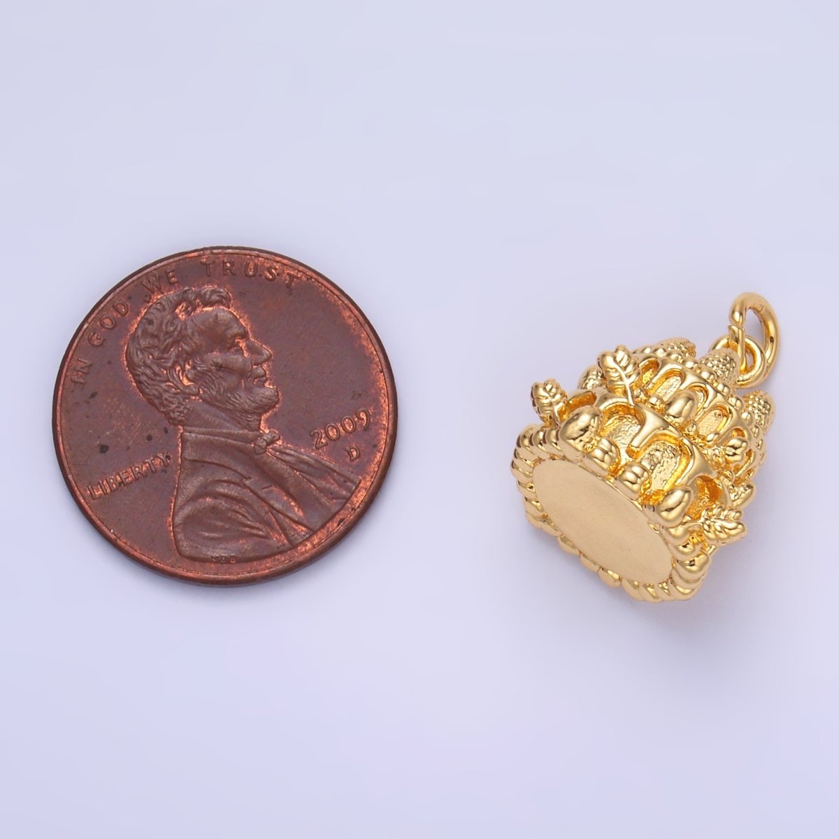24K Gold Filled Birthday Cake Multidimensional 3D Charm in Gold & Silver | W412 - DLUXCA