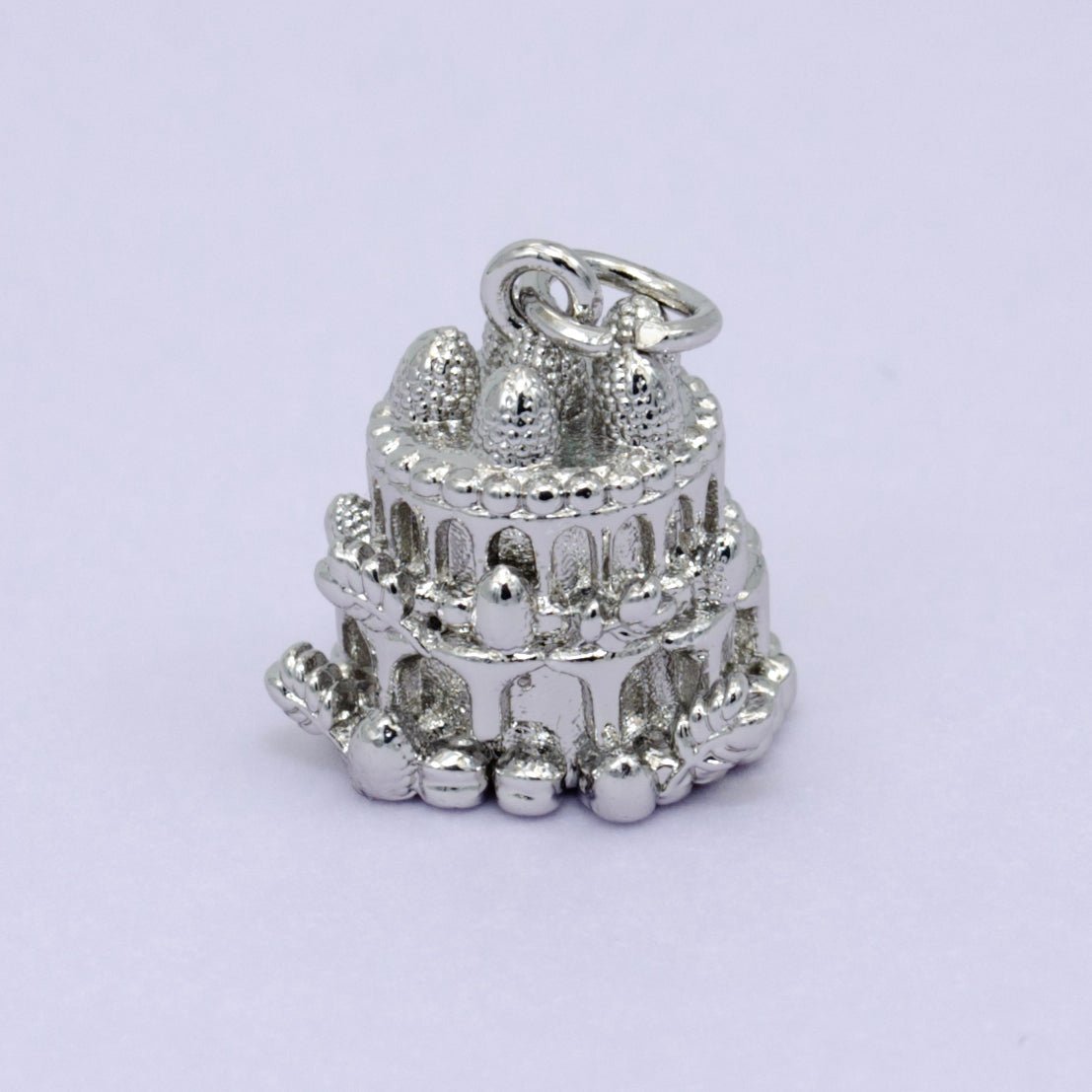 24K Gold Filled Birthday Cake Multidimensional 3D Charm in Gold & Silver | W412 - DLUXCA