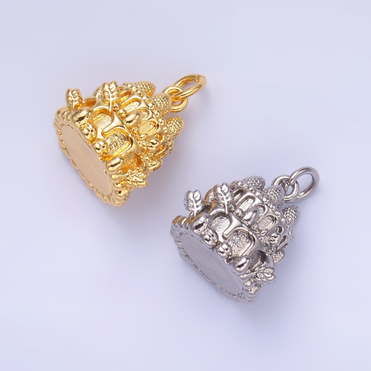 24K Gold Filled Birthday Cake Multidimensional 3D Charm in Gold & Silver | W412 - DLUXCA