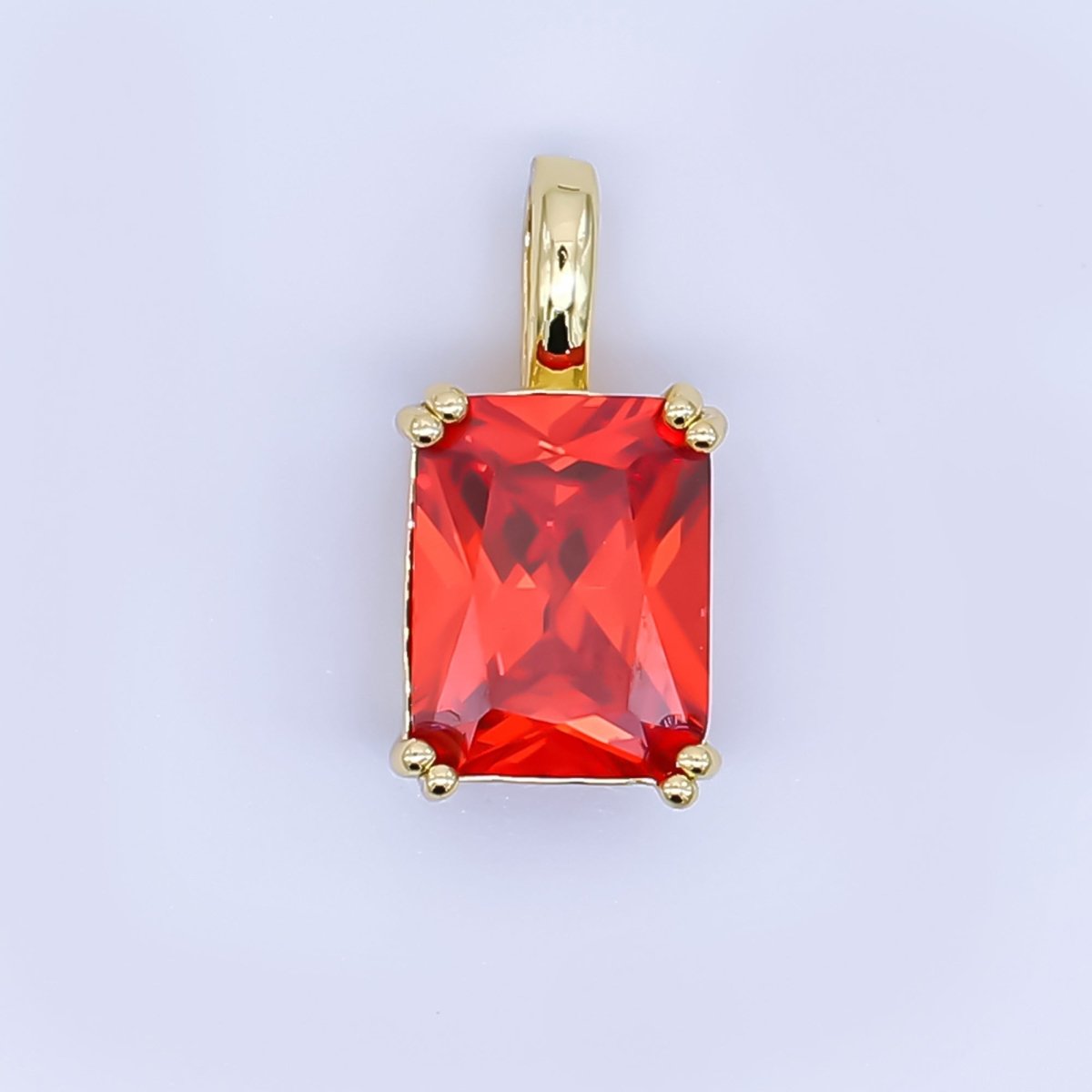 24K Gold Filled Birthstone Baguette CZ Pendant in Gold & Silver | AH438 - AH449 - DLUXCA