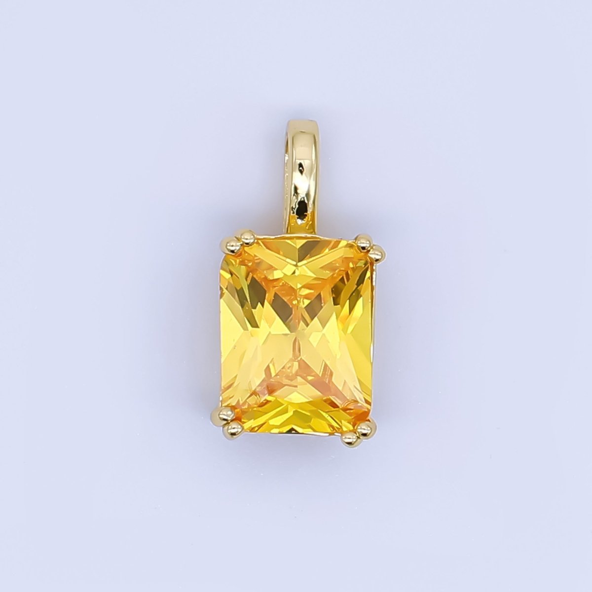 24K Gold Filled Birthstone Baguette CZ Pendant in Gold & Silver | AH438 - AH449 - DLUXCA