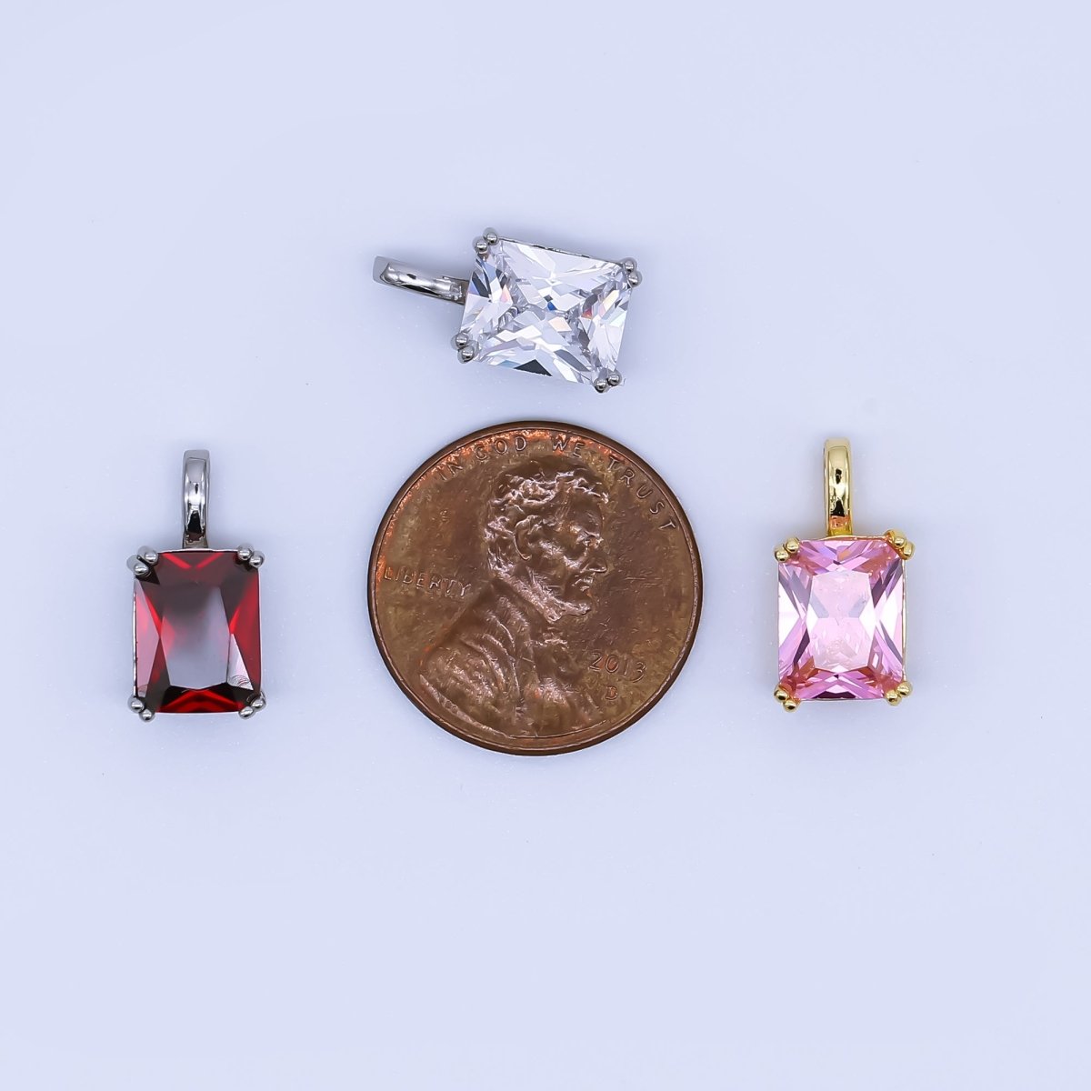 24K Gold Filled Birthstone Baguette CZ Pendant in Gold & Silver | AH438 - AH449 - DLUXCA