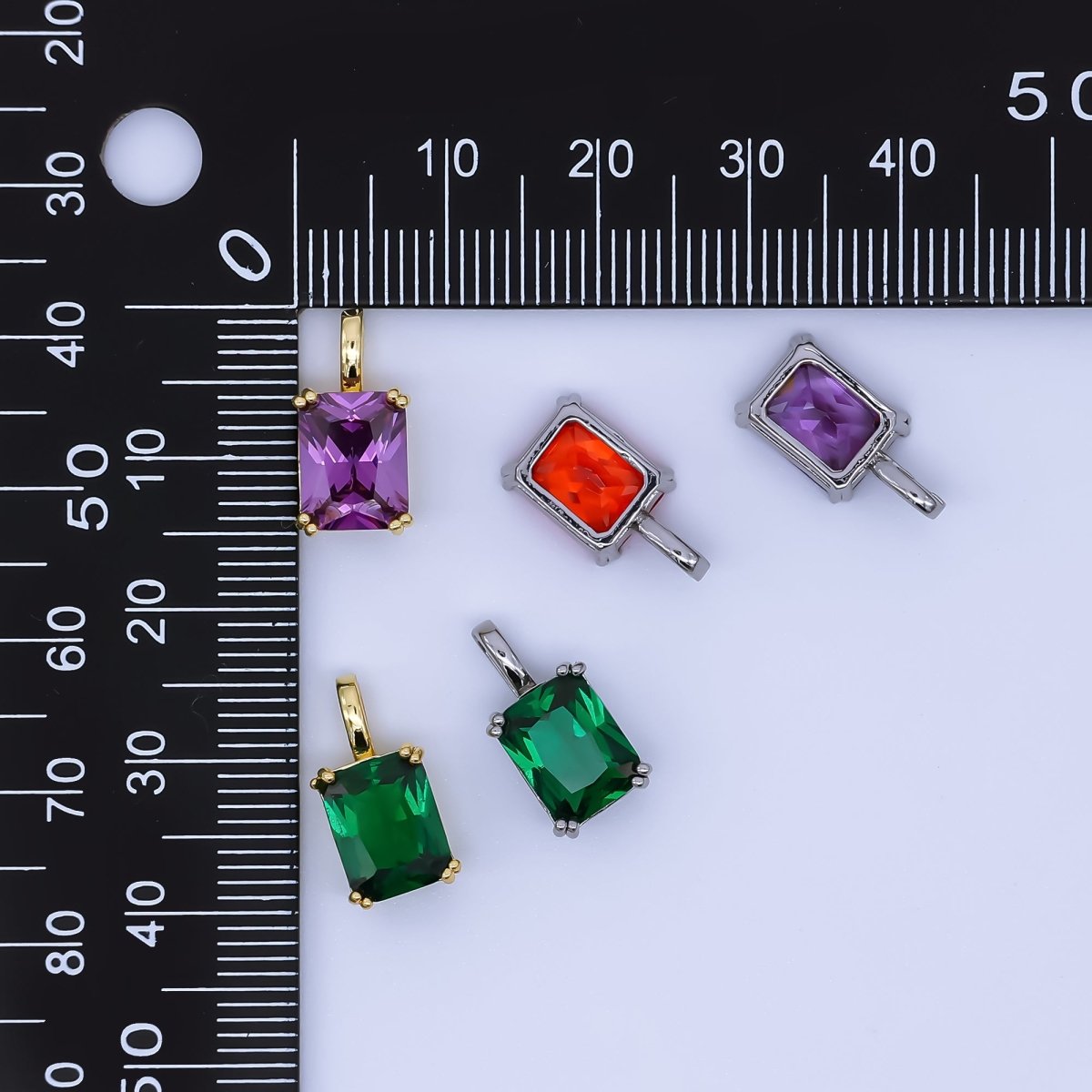 24K Gold Filled Birthstone Baguette CZ Pendant in Gold & Silver | AH438 - AH449 - DLUXCA