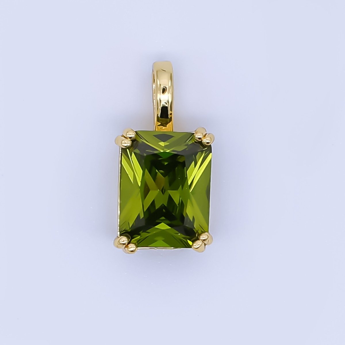 24K Gold Filled Birthstone Baguette CZ Pendant in Gold & Silver | AH438 - AH449 - DLUXCA