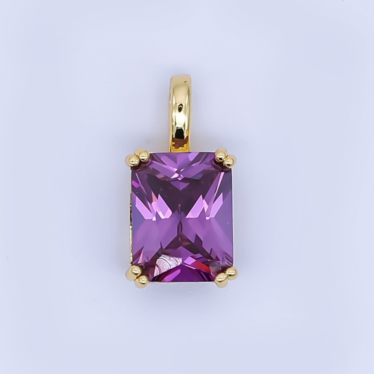 24K Gold Filled Birthstone Baguette CZ Pendant in Gold & Silver | AH438 - AH449 - DLUXCA