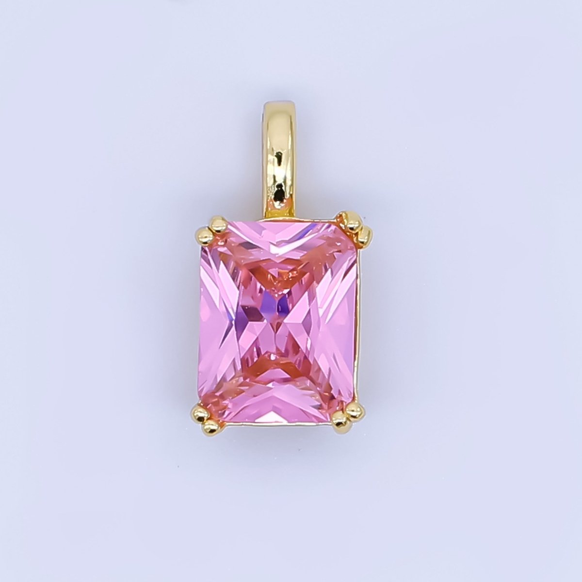 24K Gold Filled Birthstone Baguette CZ Pendant in Gold & Silver | AH438 - AH449 - DLUXCA