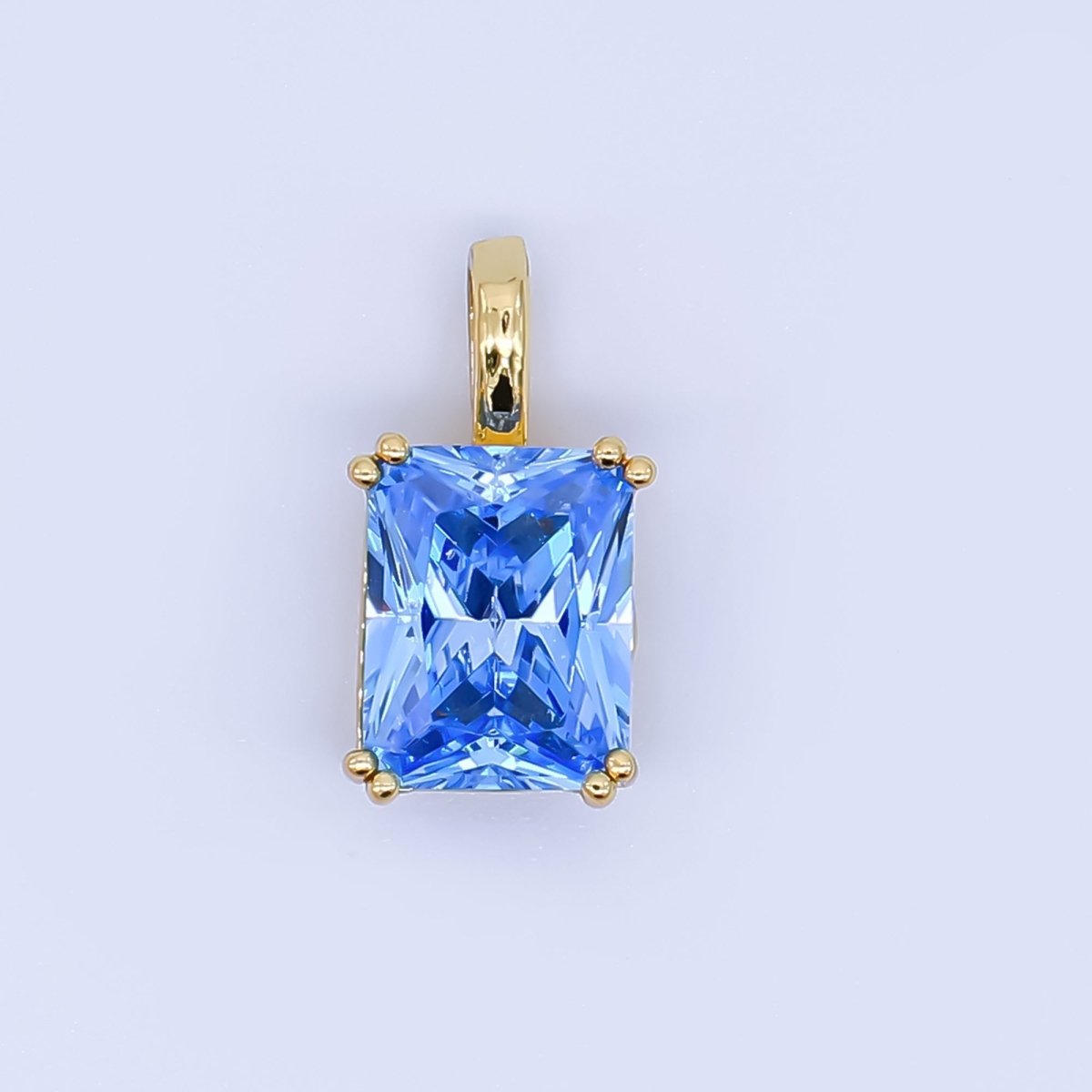 24K Gold Filled Birthstone Baguette CZ Pendant in Gold & Silver | AH438 - AH449 - DLUXCA