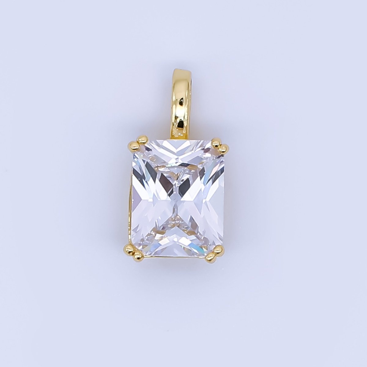 24K Gold Filled Birthstone Baguette CZ Pendant in Gold & Silver | AH438 - AH449 - DLUXCA