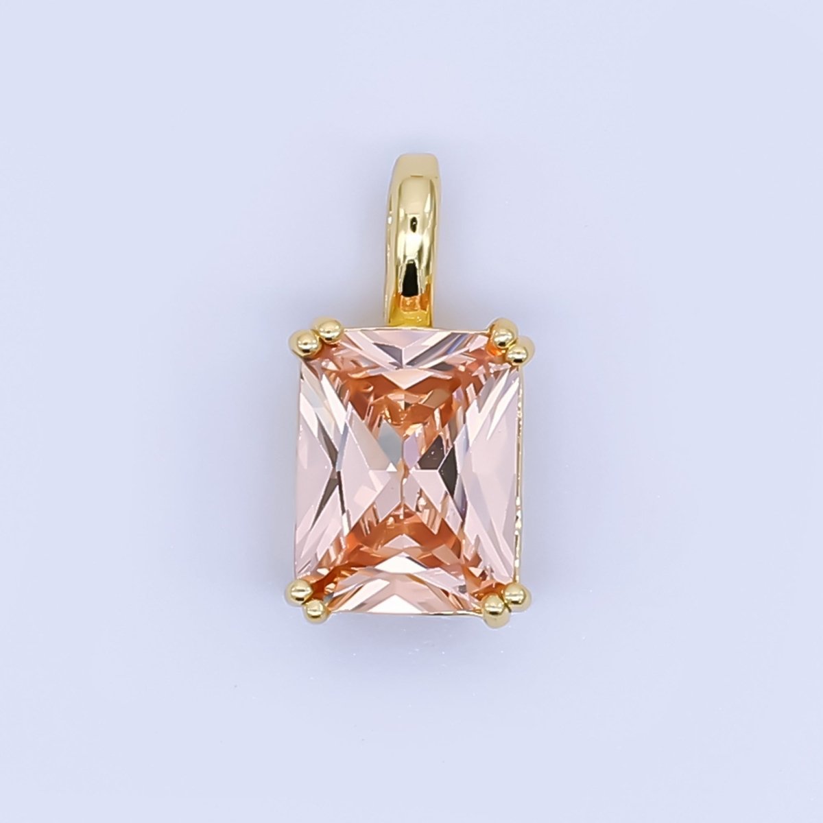 24K Gold Filled Birthstone Baguette CZ Pendant in Gold & Silver | AH438 - AH449 - DLUXCA