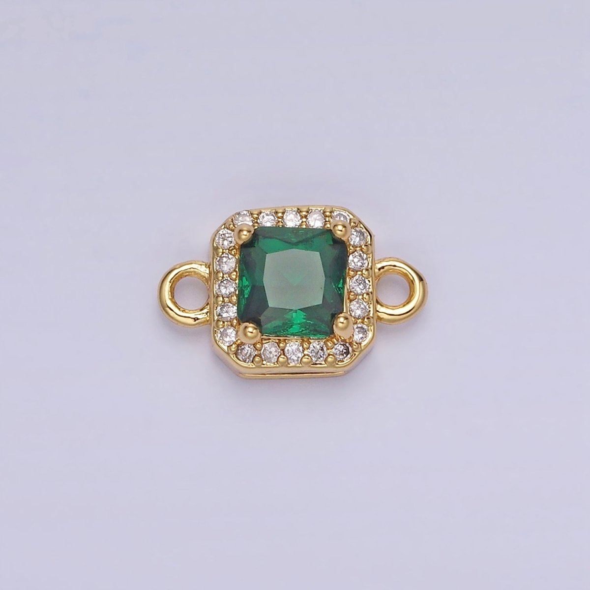 24K Gold Filled Birthstone CZ Micro Paved Square Connector in Gold & Silver | G484 - G495 - DLUXCA