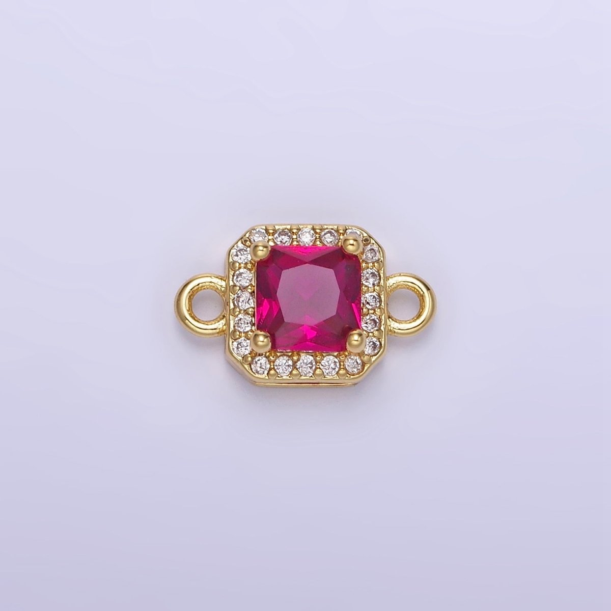 24K Gold Filled Birthstone CZ Micro Paved Square Connector in Gold & Silver | G484 - G495 - DLUXCA