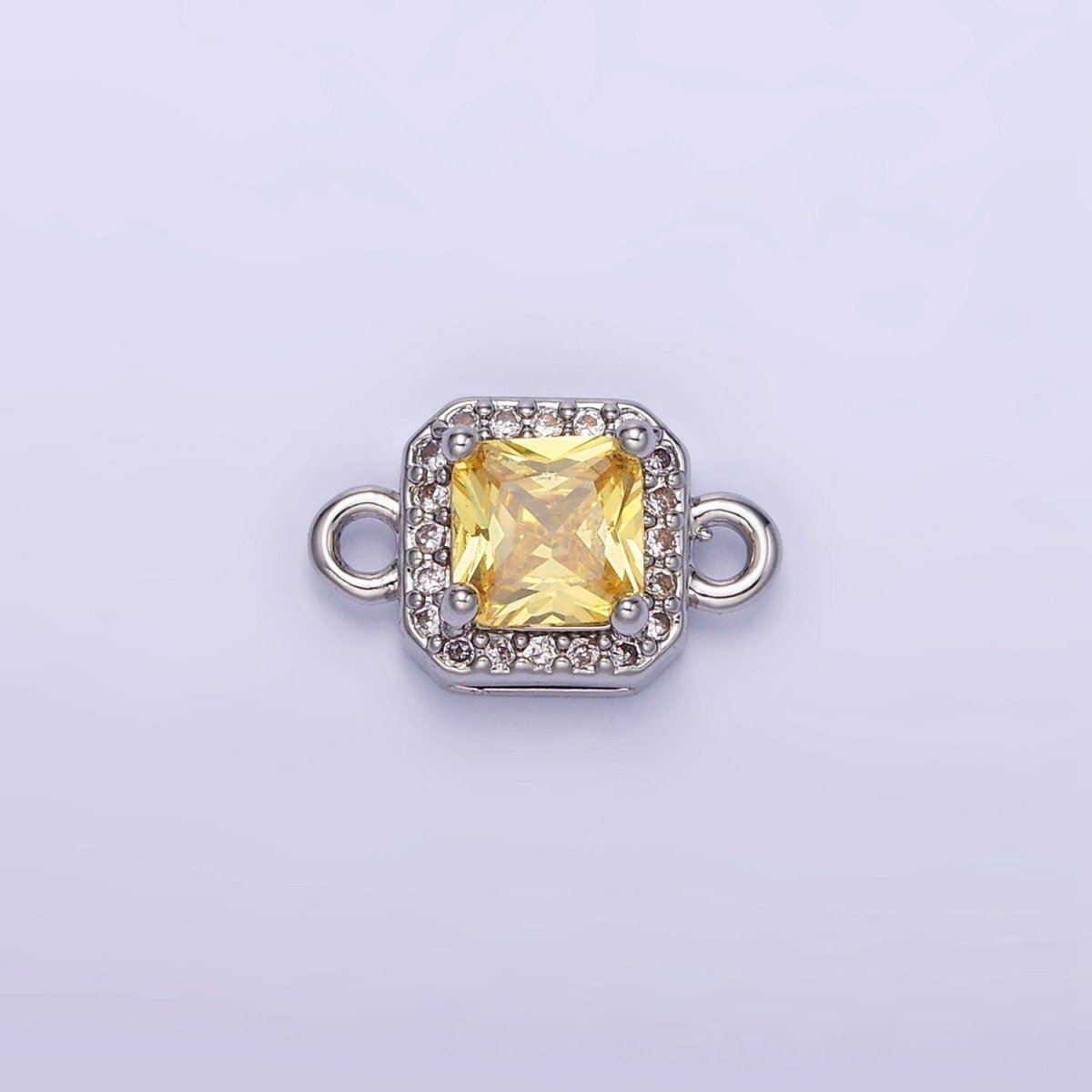 24K Gold Filled Birthstone CZ Micro Paved Square Connector in Gold & Silver | G484 - G495 - DLUXCA