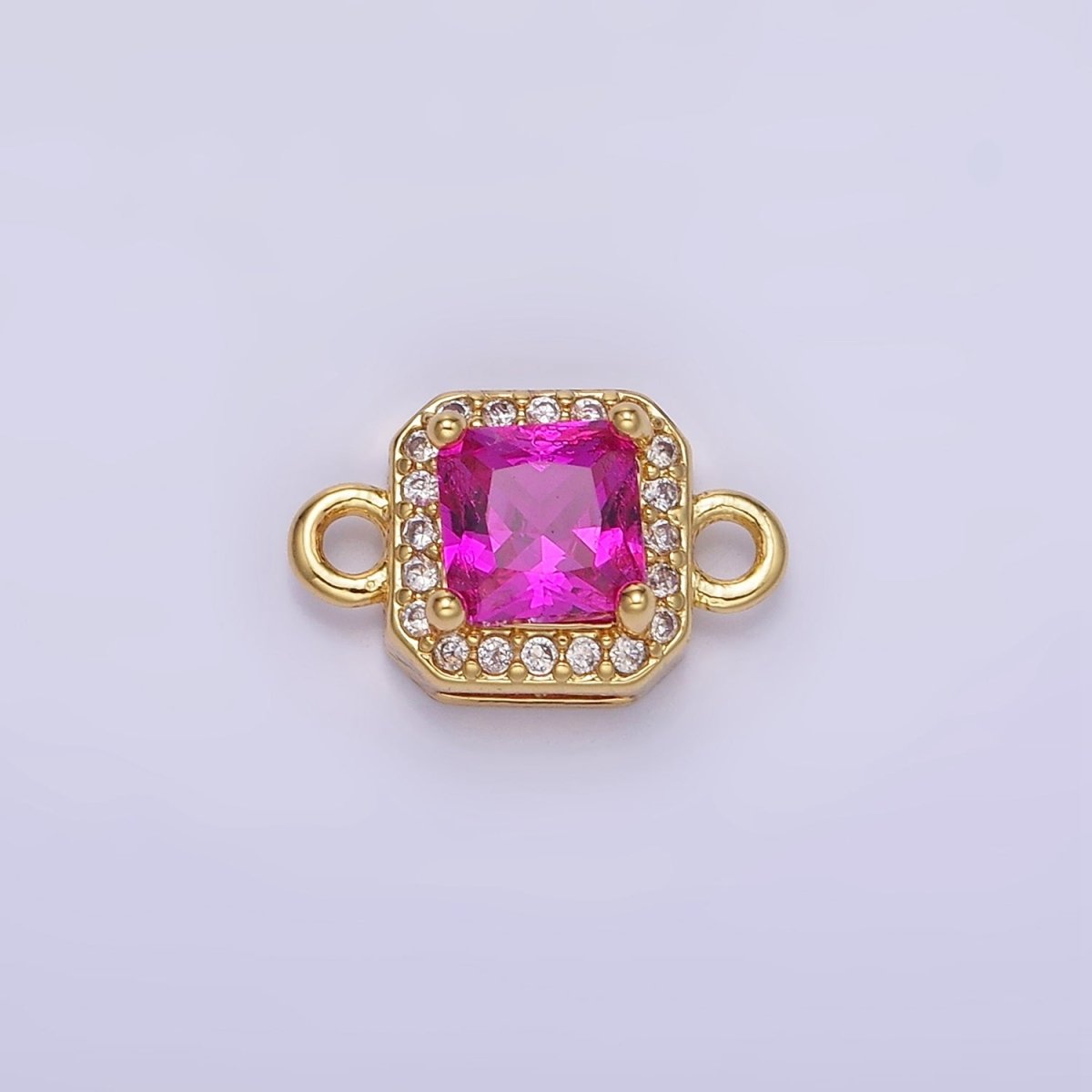 24K Gold Filled Birthstone CZ Micro Paved Square Connector in Gold & Silver | G484 - G495 - DLUXCA