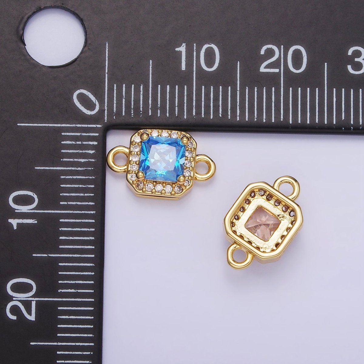 24K Gold Filled Birthstone CZ Micro Paved Square Connector in Gold & Silver | G484 - G495 - DLUXCA
