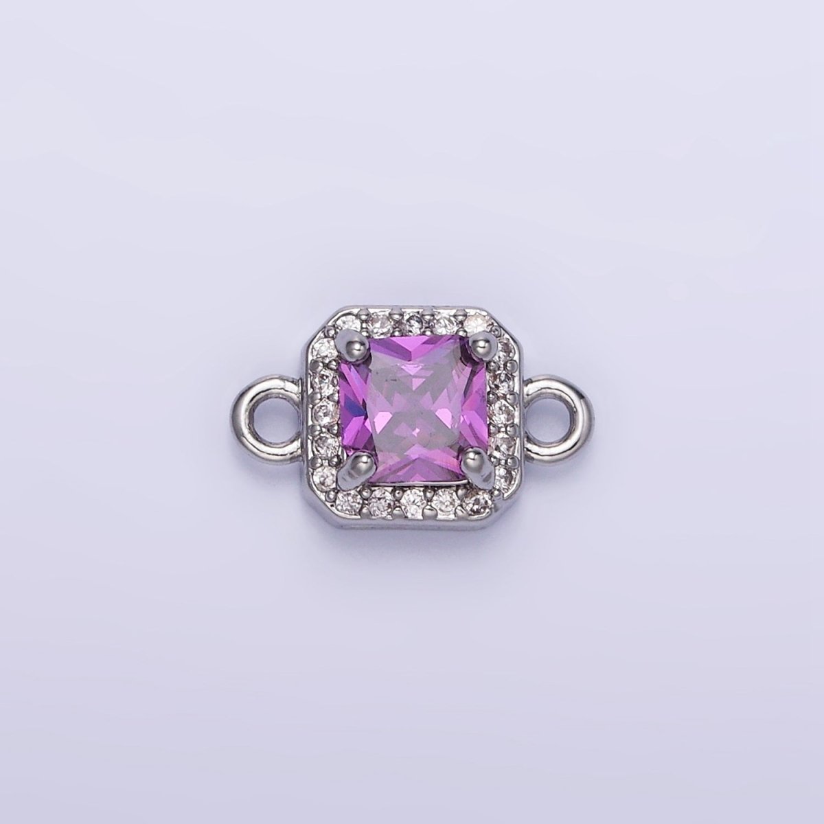 24K Gold Filled Birthstone CZ Micro Paved Square Connector in Gold & Silver | G484 - G495 - DLUXCA