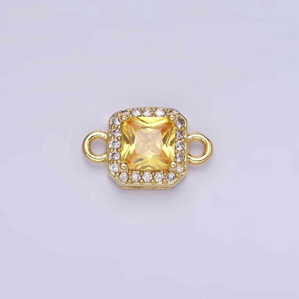 24K Gold Filled Birthstone CZ Micro Paved Square Connector in Gold & Silver | G484 - G495 - DLUXCA