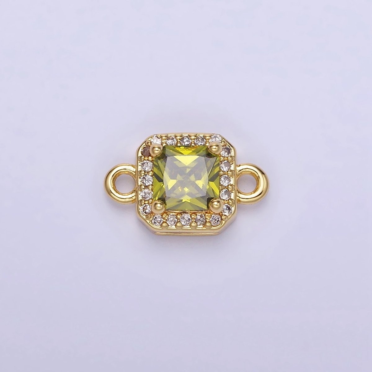 24K Gold Filled Birthstone CZ Micro Paved Square Connector in Gold & Silver | G484 - G495 - DLUXCA