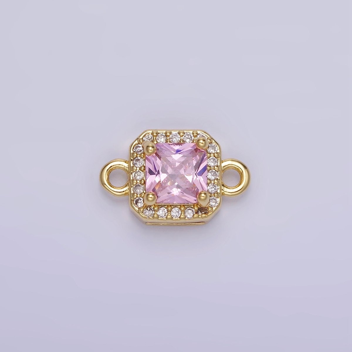 24K Gold Filled Birthstone CZ Micro Paved Square Connector in Gold & Silver | G484 - G495 - DLUXCA