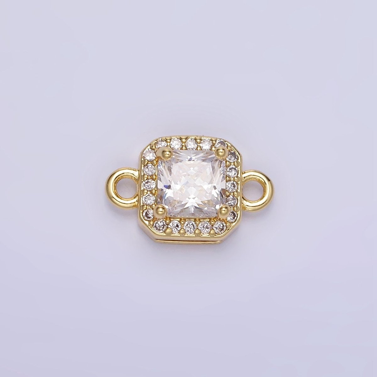 24K Gold Filled Birthstone CZ Micro Paved Square Connector in Gold & Silver | G484 - G495 - DLUXCA