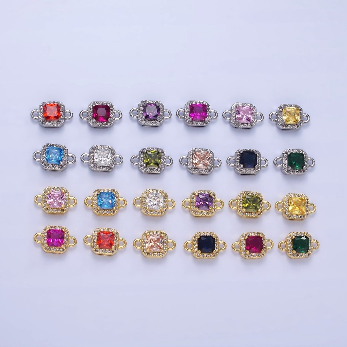 24K Gold Filled Birthstone CZ Micro Paved Square Connector in Gold & Silver | G484 - G495 - DLUXCA