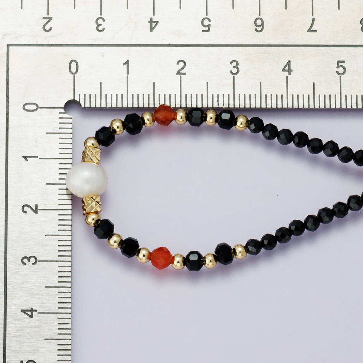 24K Gold Filled Black and Red Shell Pearl Multifaceted Gemstone Ball Curb Chain Half 18 Inch Necklace w. Extender | WA - 04233 - DLUXCA