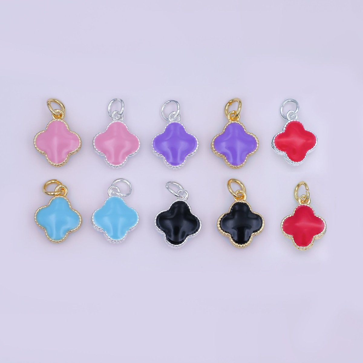 24K Gold Filled Black, Blue, Pink, Purple Clover Charm in Gold & Silver | C693 C696 C737 C738 - DLUXCA