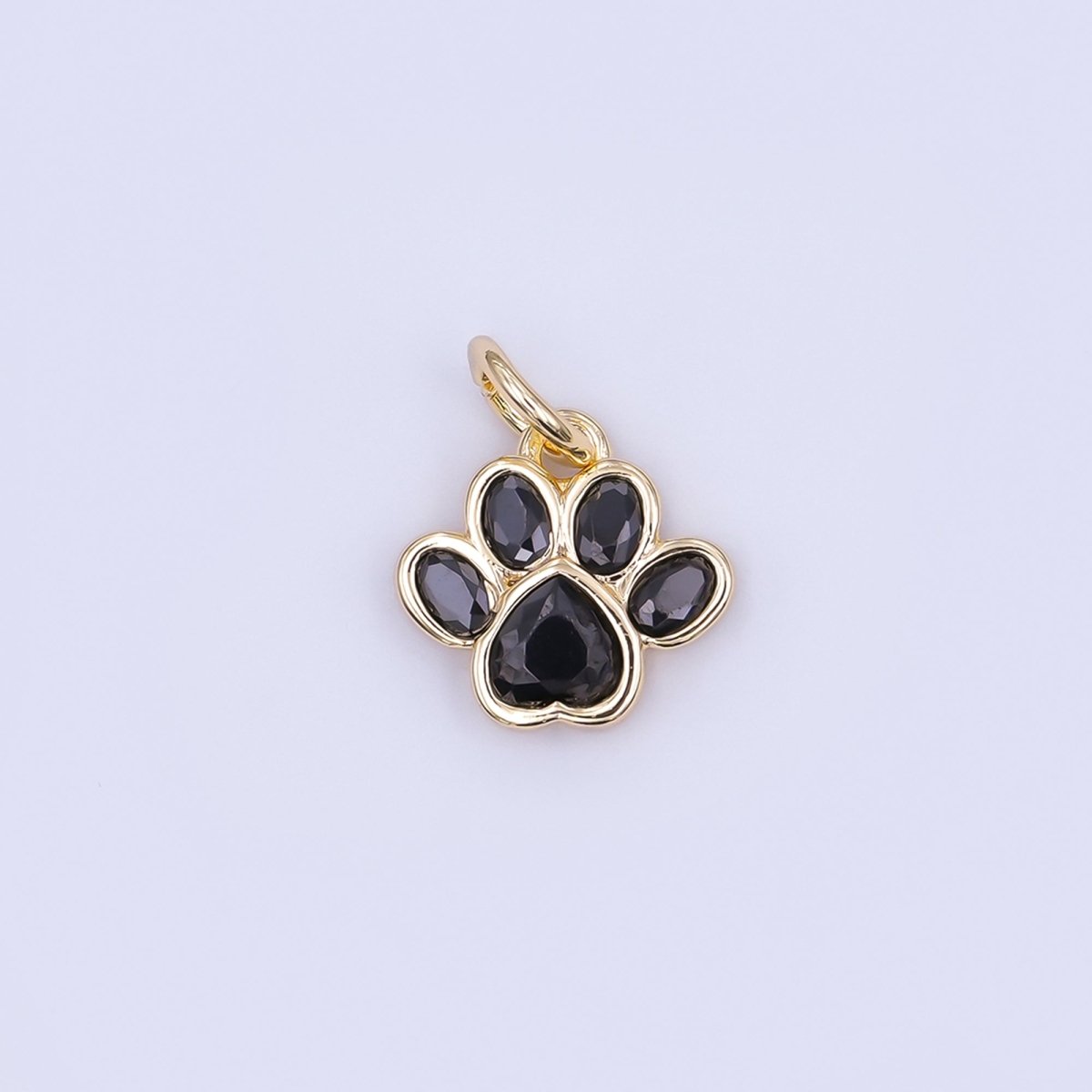 24K Gold Filled Black, Clear, Pink CZ Paw Print Charm in Gold & Silver | AF454 - AF456 - DLUXCA