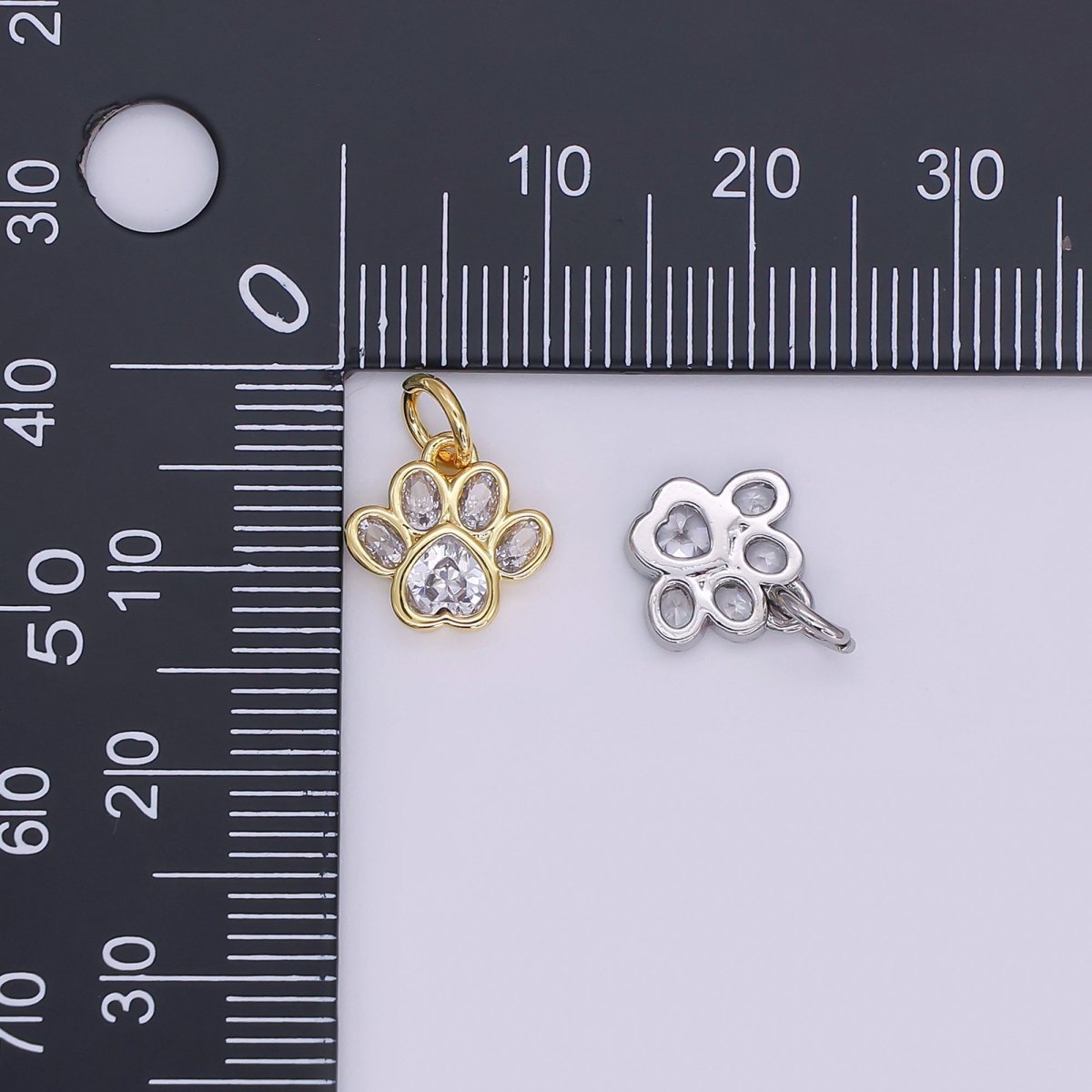 24K Gold Filled Black, Clear, Pink CZ Paw Print Charm in Gold & Silver | AF454 - AF456 - DLUXCA