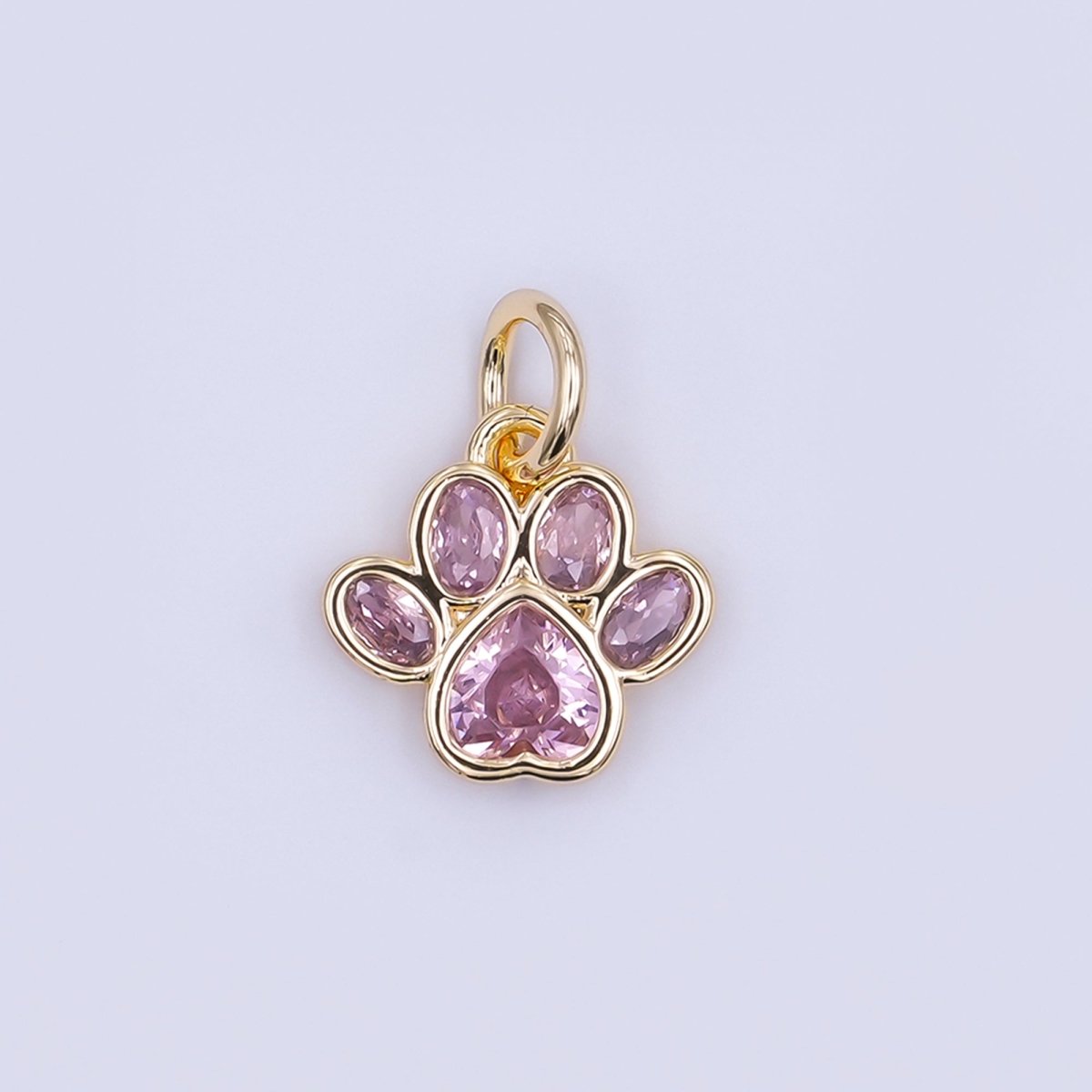 24K Gold Filled Black, Clear, Pink CZ Paw Print Charm in Gold & Silver | AF454 - AF456 - DLUXCA
