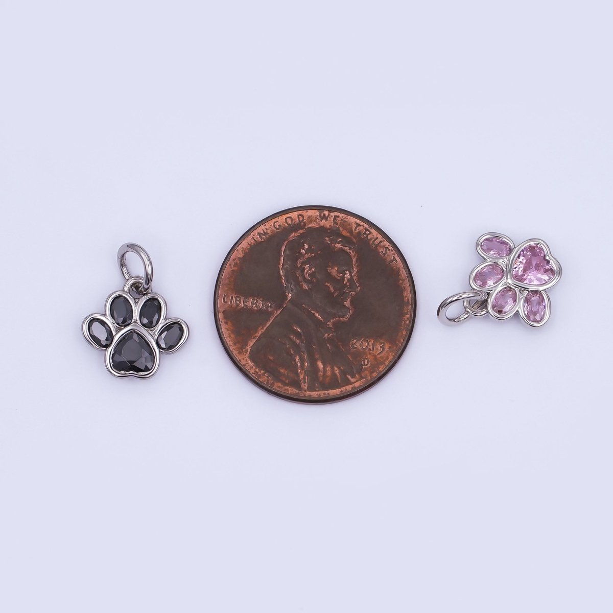 24K Gold Filled Black, Clear, Pink CZ Paw Print Charm in Gold & Silver | AF454 - AF456 - DLUXCA