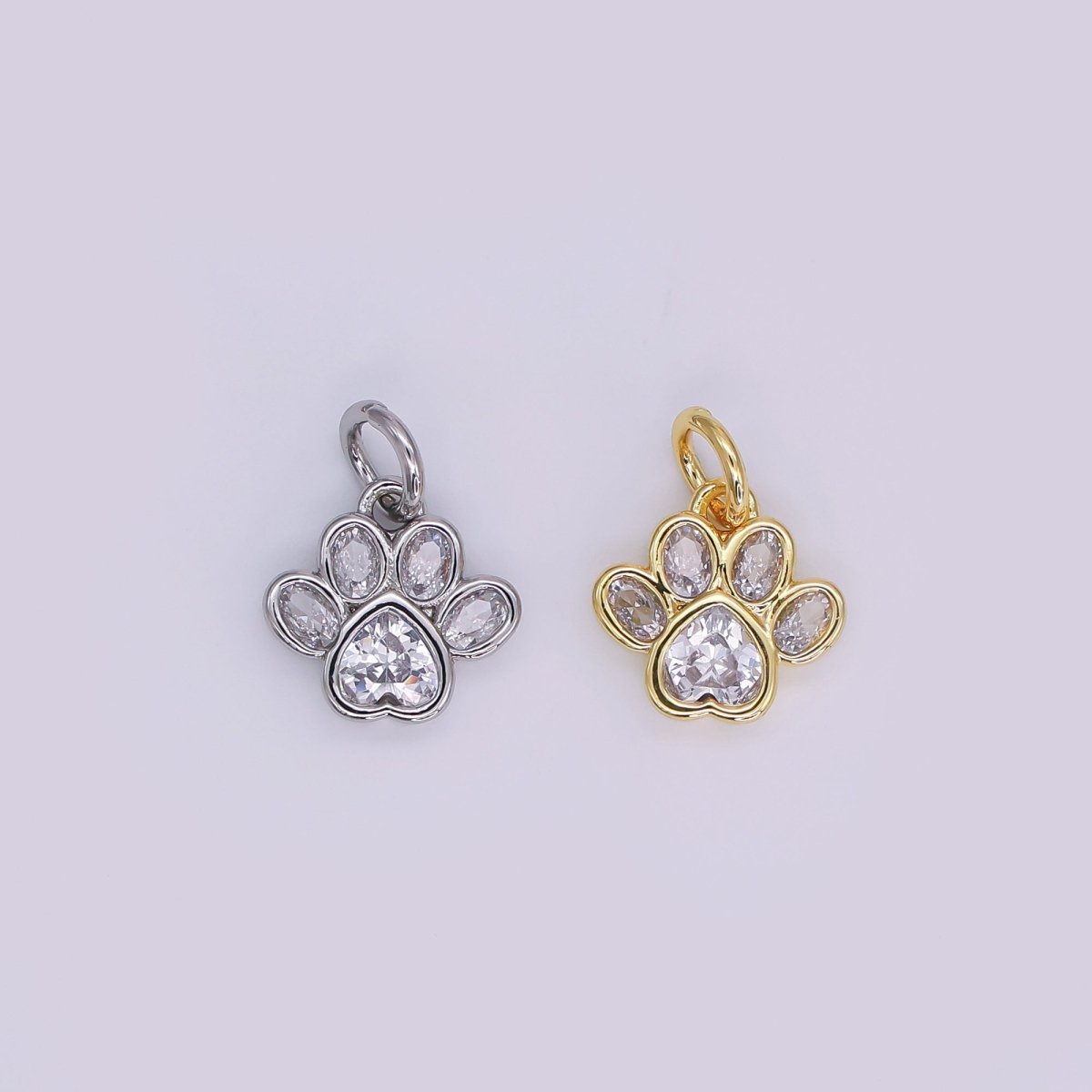 24K Gold Filled Black, Clear, Pink CZ Paw Print Charm in Gold & Silver | AF454 - AF456 - DLUXCA