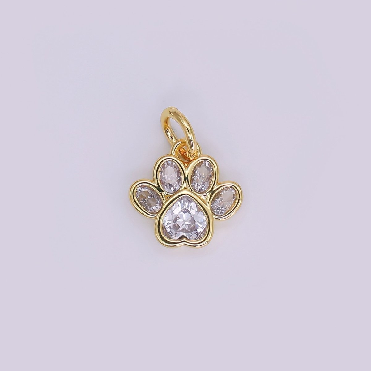 24K Gold Filled Black, Clear, Pink CZ Paw Print Charm in Gold & Silver | AF454 - AF456 - DLUXCA