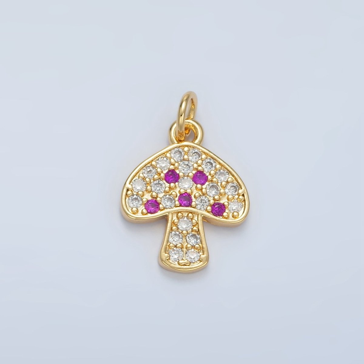 24K Gold Filled Black, Fuchsia, Blue, Green Micro Paved CZ Mushroom Charm | AG852 AG853 - DLUXCA