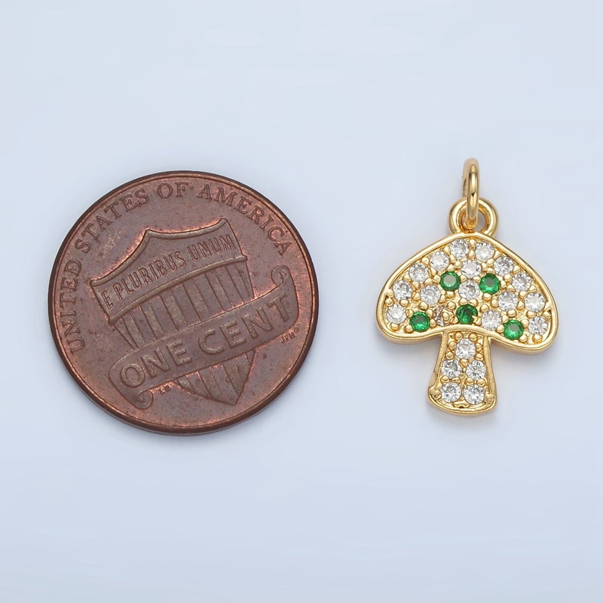 24K Gold Filled Black, Fuchsia, Blue, Green Micro Paved CZ Mushroom Charm | AG852 AG853 - DLUXCA