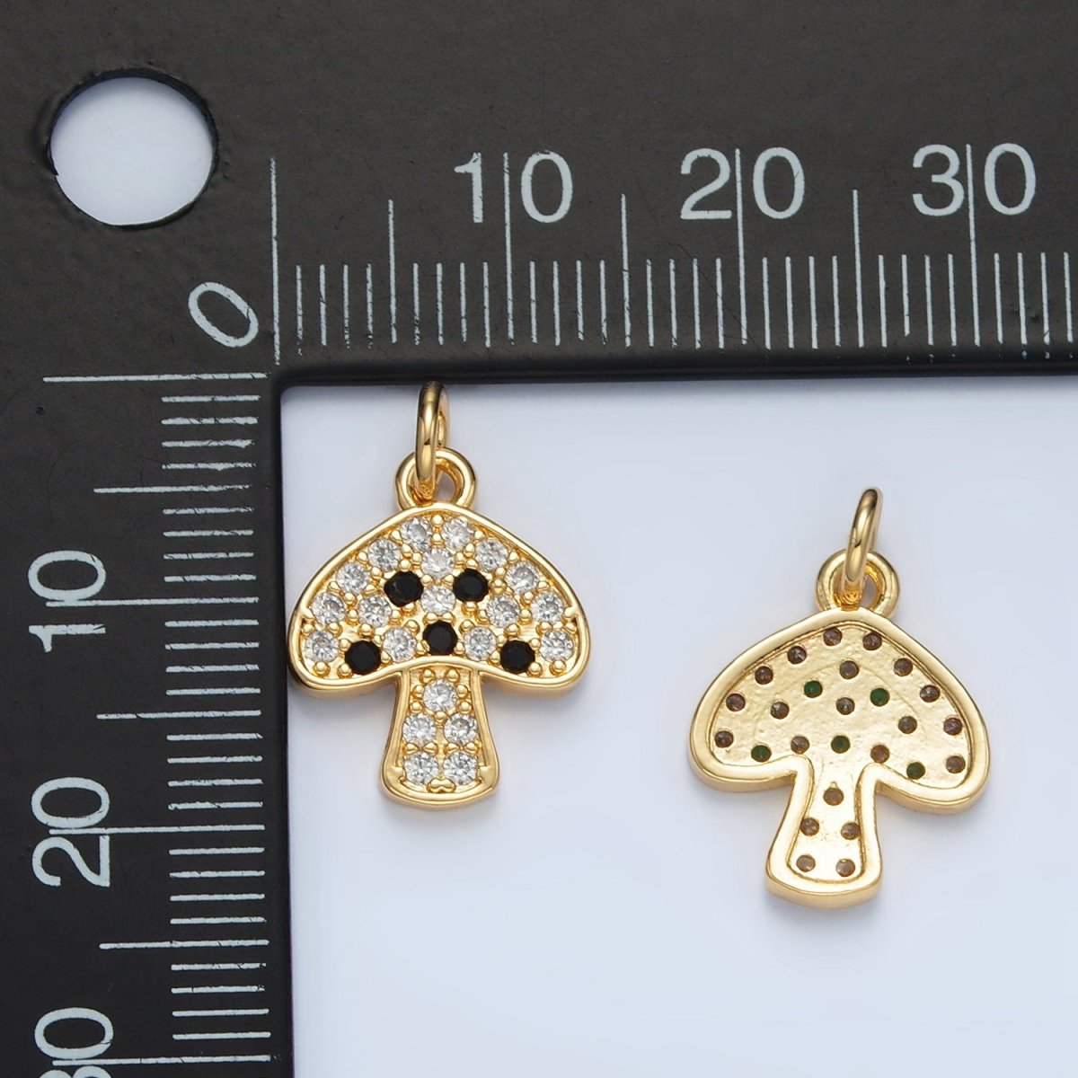 24K Gold Filled Black, Fuchsia, Blue, Green Micro Paved CZ Mushroom Charm | AG852 AG853 - DLUXCA