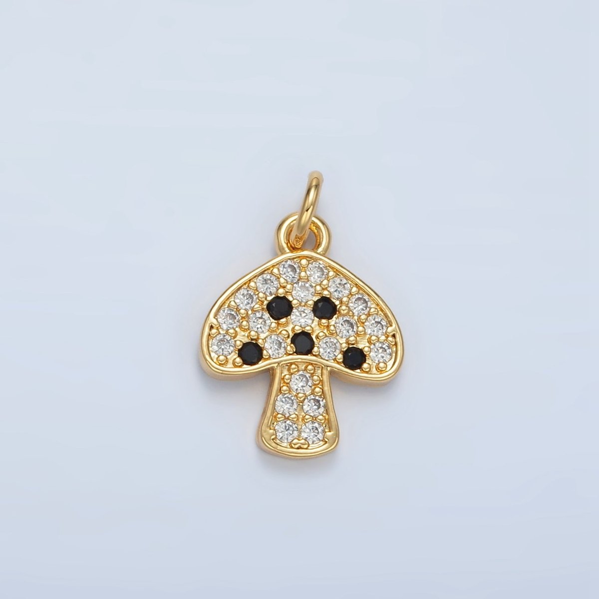24K Gold Filled Black, Fuchsia, Blue, Green Micro Paved CZ Mushroom Charm | AG852 AG853 - DLUXCA