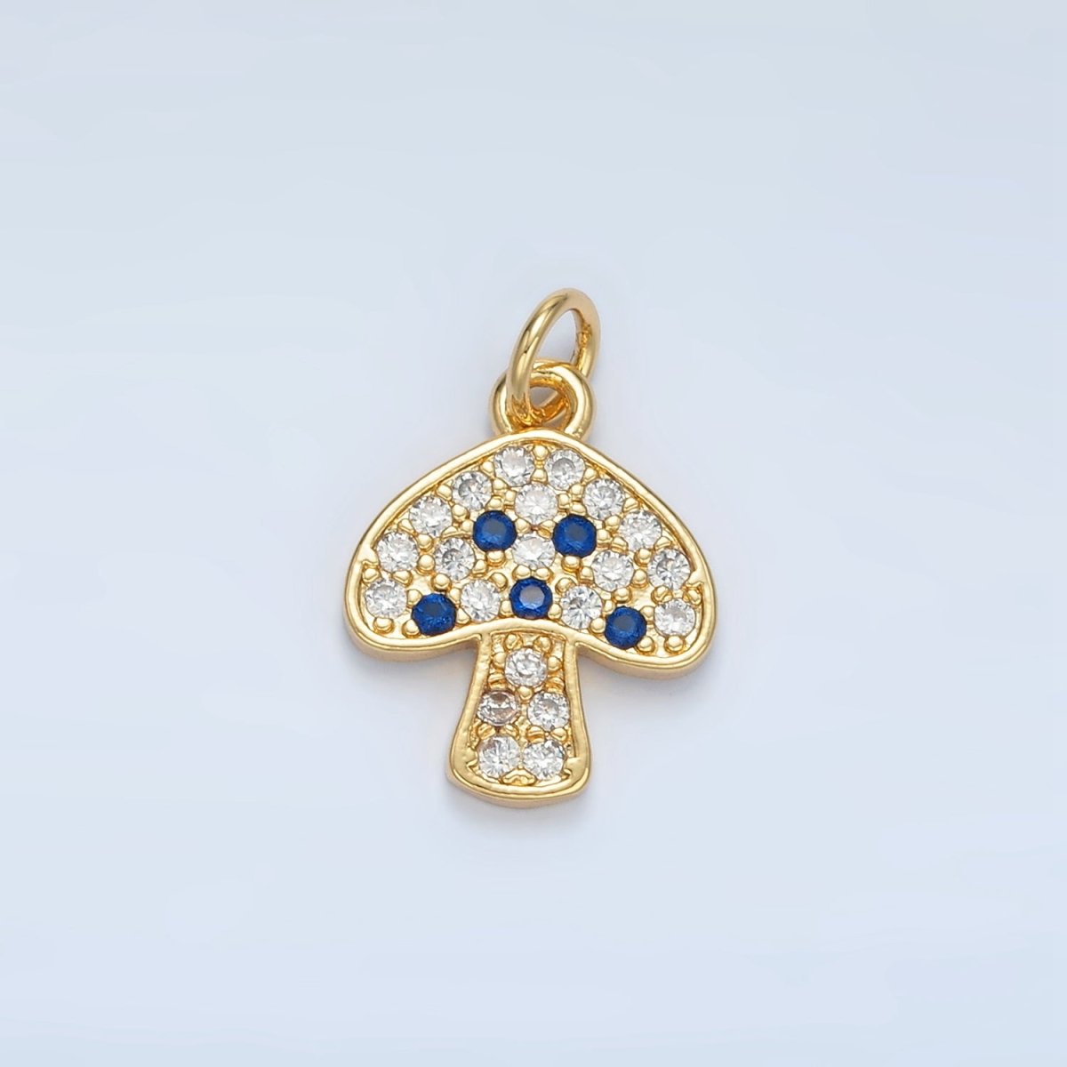 24K Gold Filled Black, Fuchsia, Blue, Green Micro Paved CZ Mushroom Charm | AG852 AG853 - DLUXCA