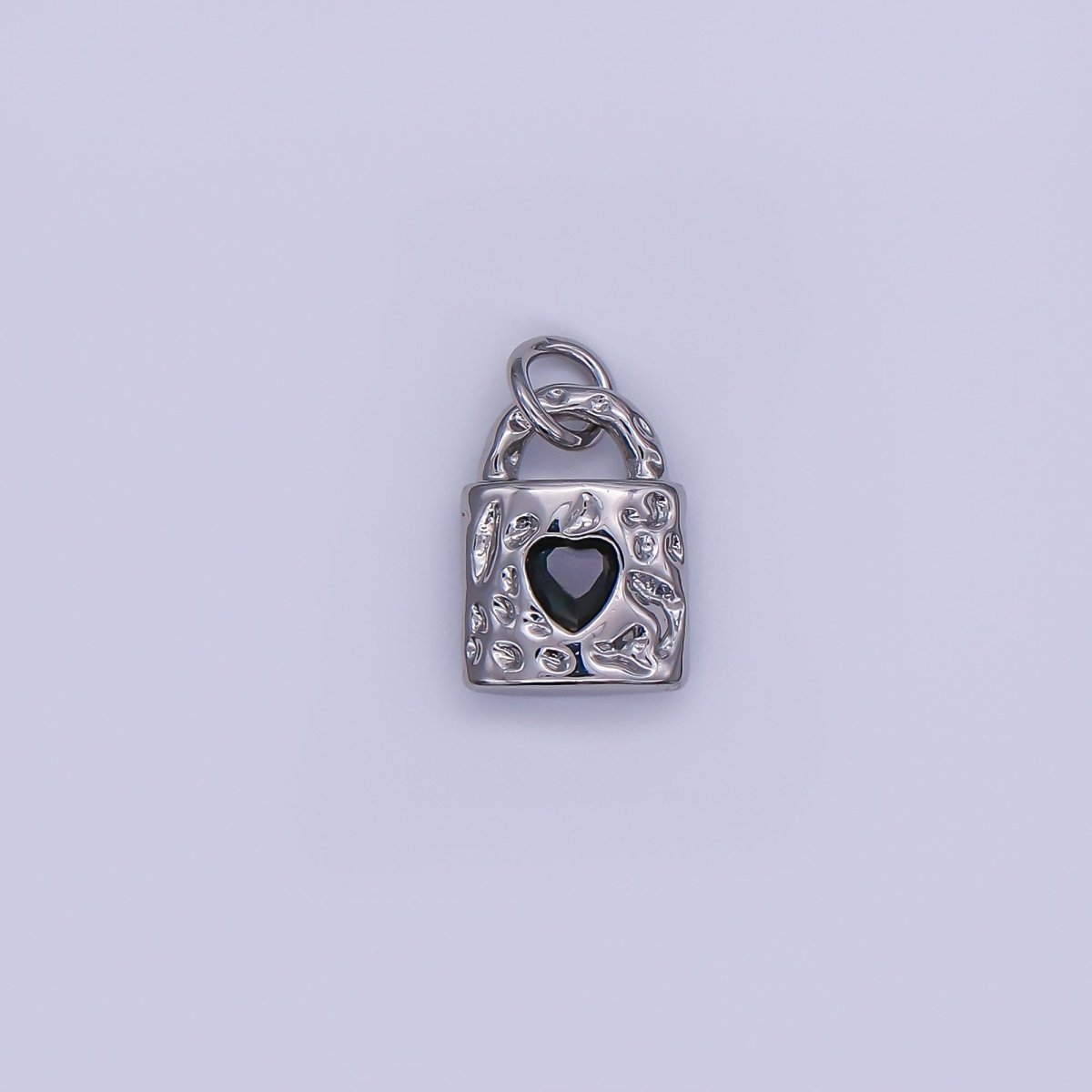 24K Gold Filled Black Heart Molten Hammered Padlock Charm in Gold & Silver | M031 - DLUXCA