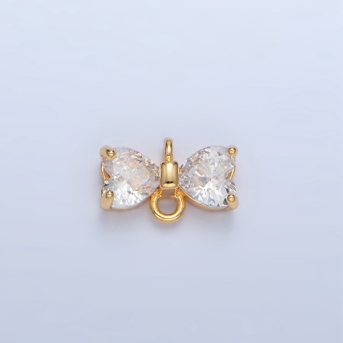 24K Gold Filled Black, Pink, Blue, Red, Clear CZ Ribbon Bow Connector | F641 - F643 - DLUXCA
