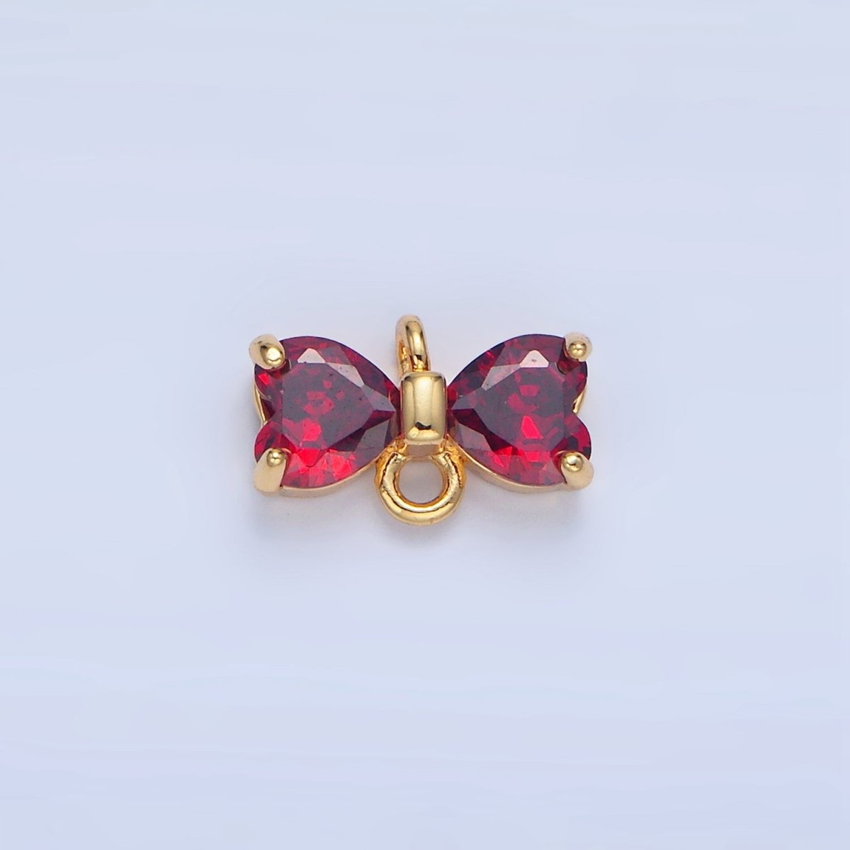 24K Gold Filled Black, Pink, Blue, Red, Clear CZ Ribbon Bow Connector | F641 - F643 - DLUXCA