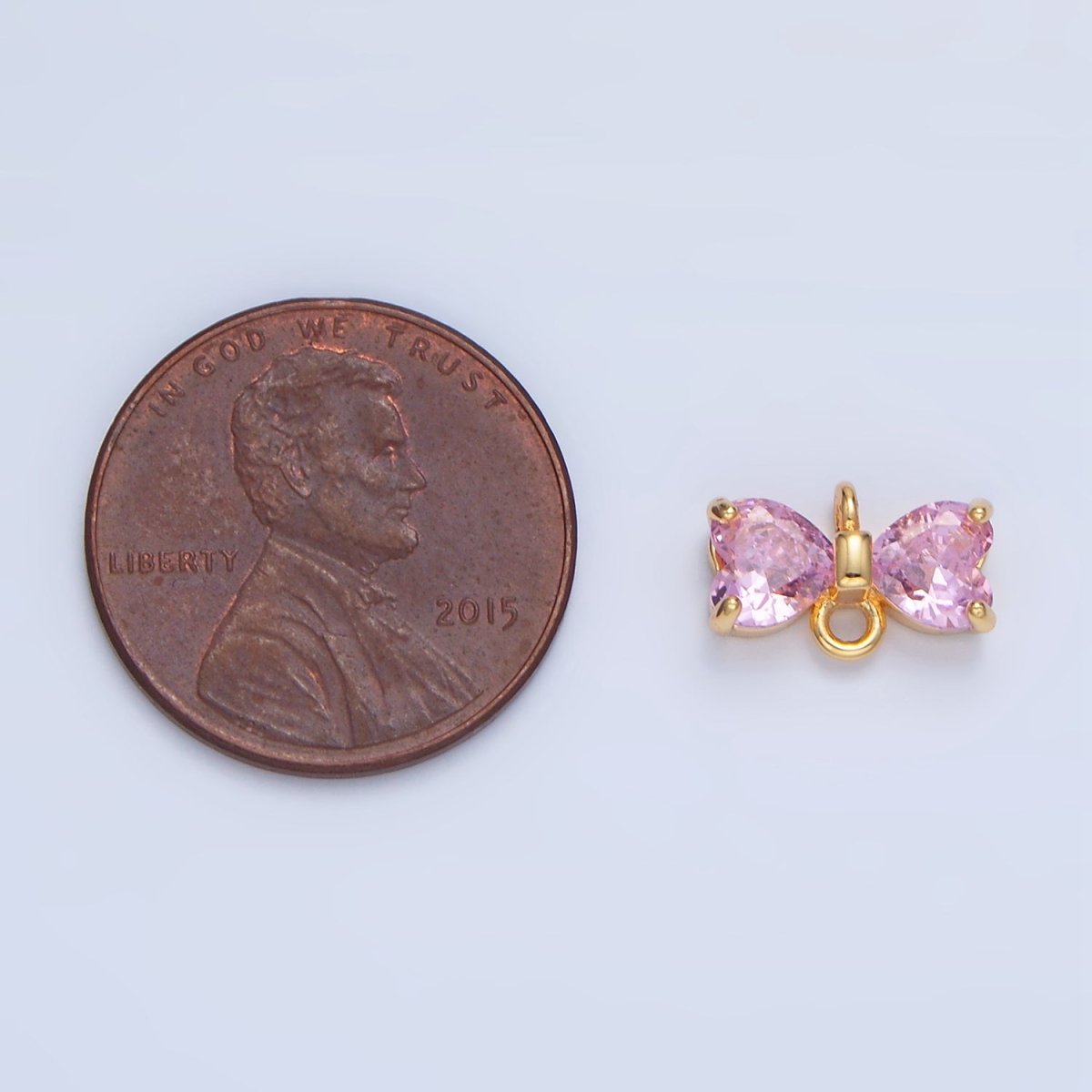 24K Gold Filled Black, Pink, Blue, Red, Clear CZ Ribbon Bow Connector | F641 - F643 - DLUXCA