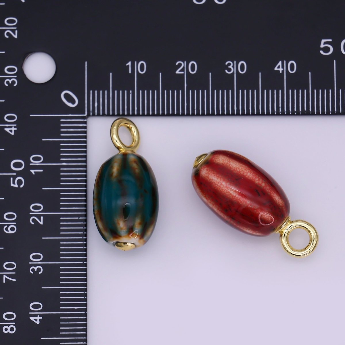 24K Gold Filled Black, Red, Green, Brown Cylinder Ceramic Drop Pendant | N053 - N054 - DLUXCA