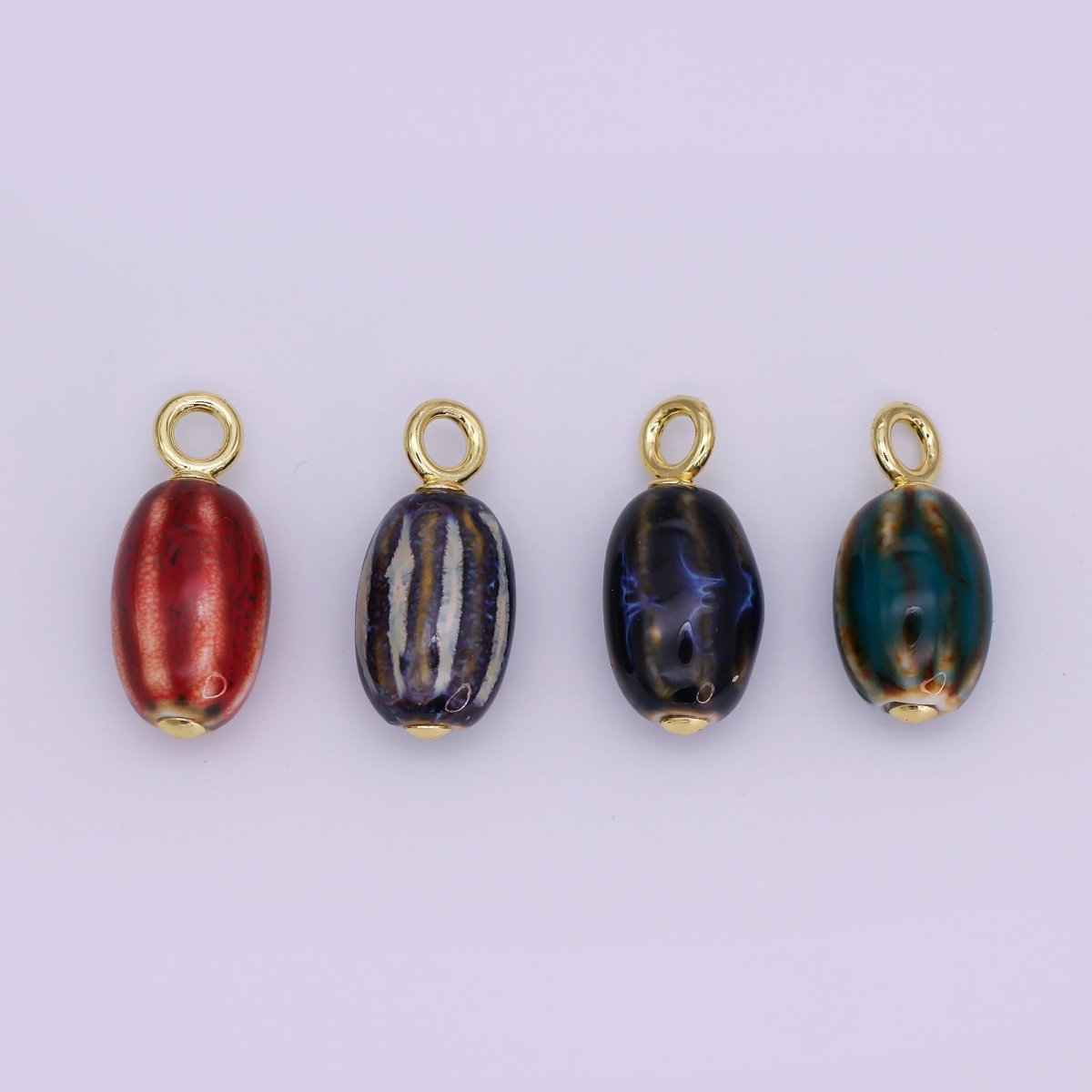 24K Gold Filled Black, Red, Green, Brown Cylinder Ceramic Drop Pendant | N053 - N054 - DLUXCA
