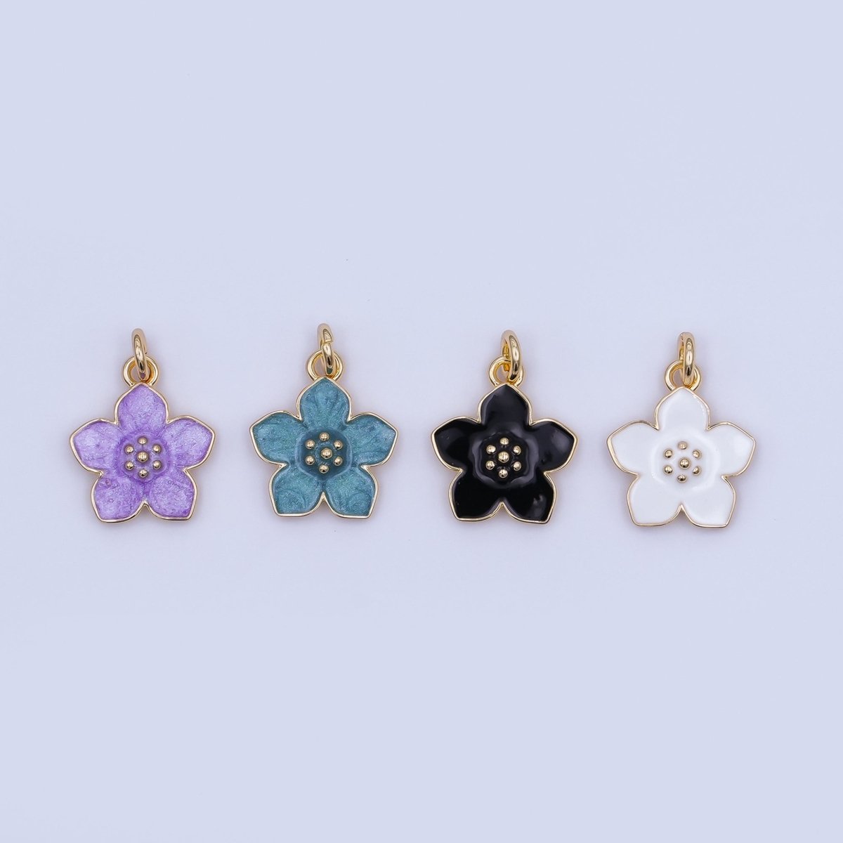 24K Gold Filled Black, White, Purple, Blue Enamel Flower Charm | N120 N121 - DLUXCA
