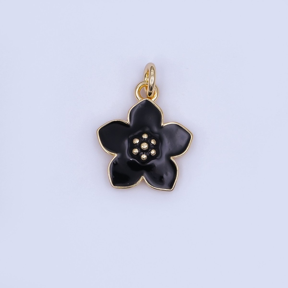 24K Gold Filled Black, White, Purple, Blue Enamel Flower Charm | N120 N121 - DLUXCA