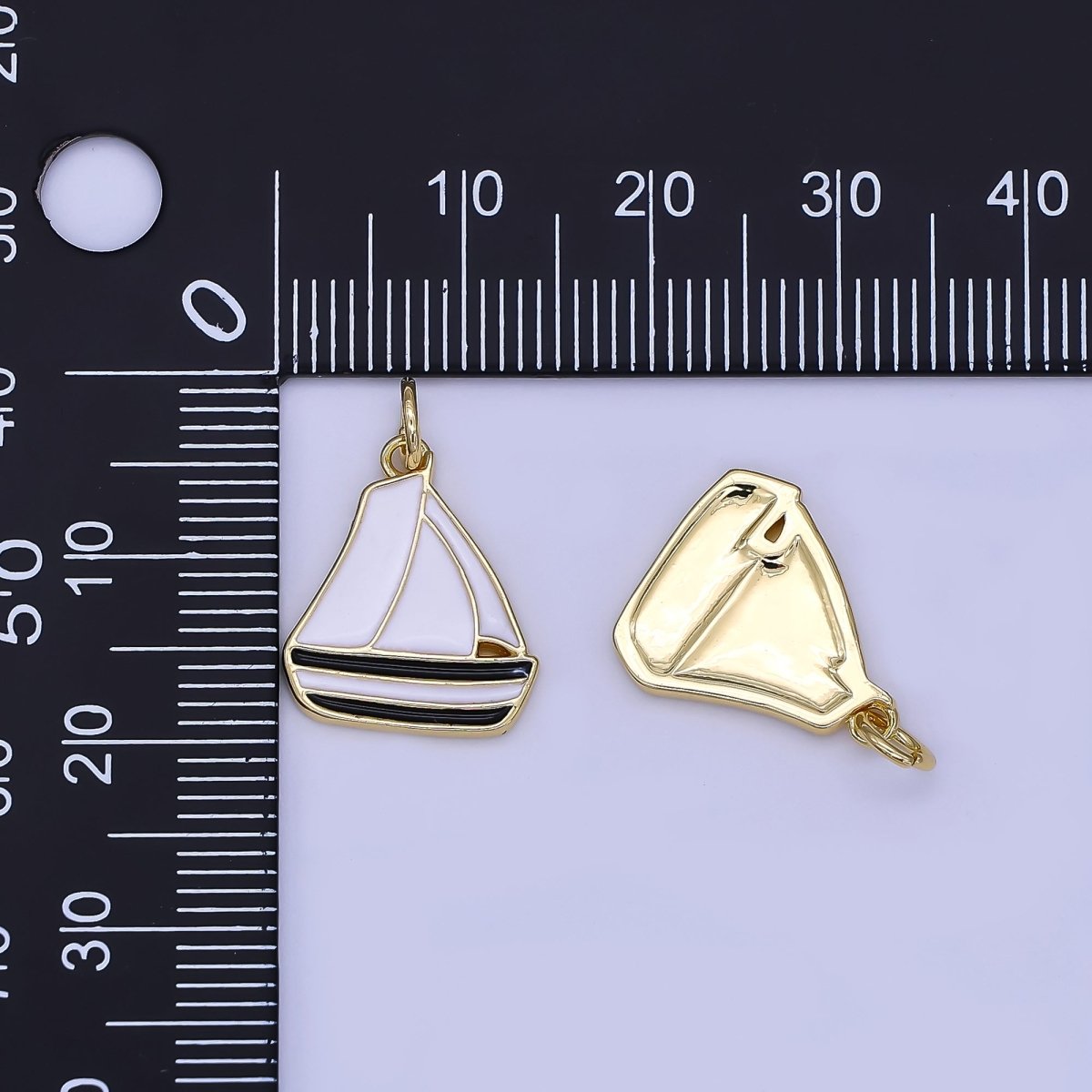 24K Gold Filled Black - White Sailing Boat Charm | N1381 - DLUXCA